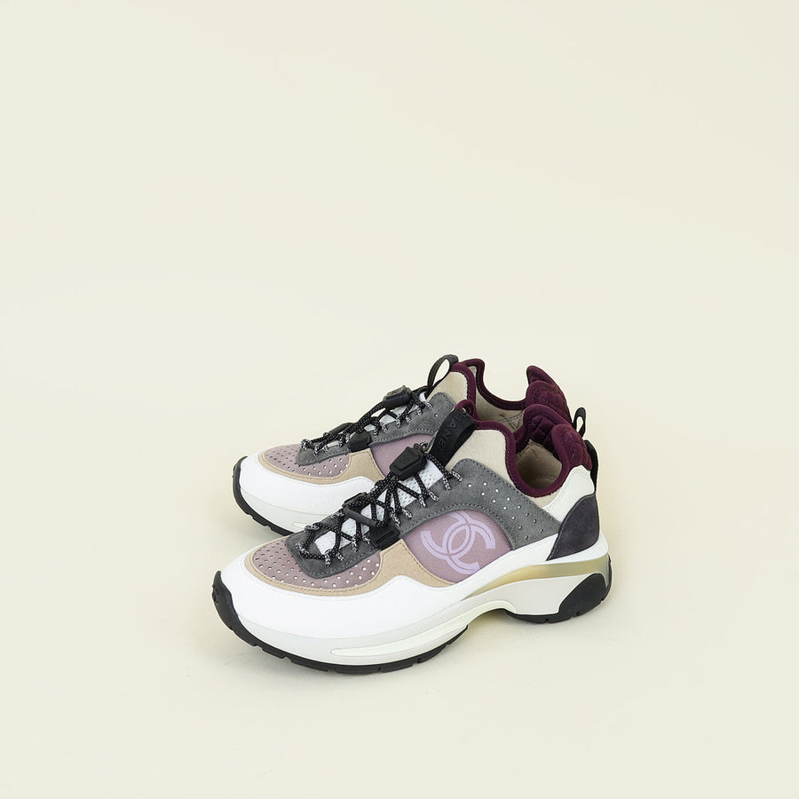 Chanel Tricolor CC Lace Up Sneakers 36