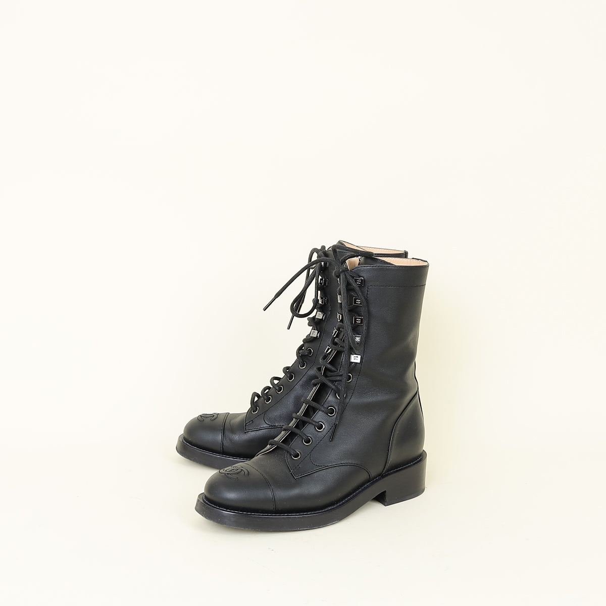 Chanel Black Lace Up Ankle Boots 36