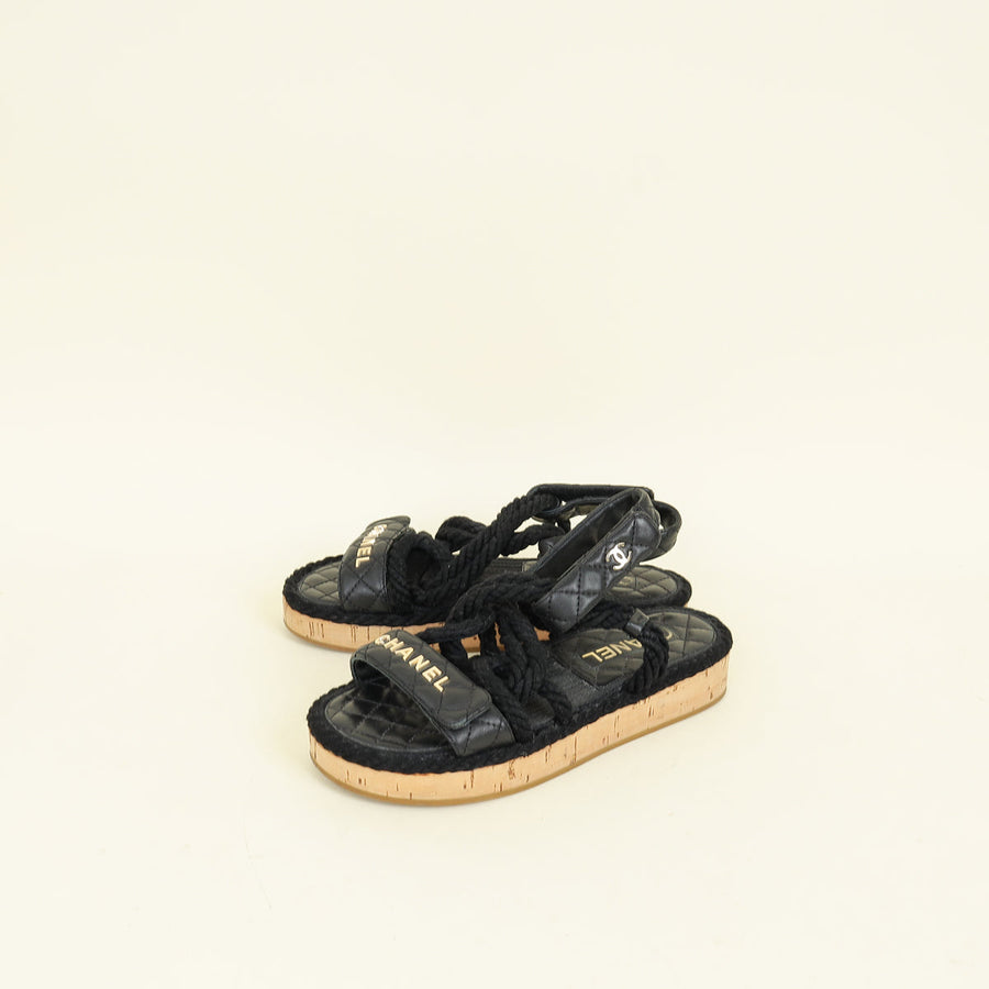 Chanel Black Logo Cord Quilted Slide Sandal 36
