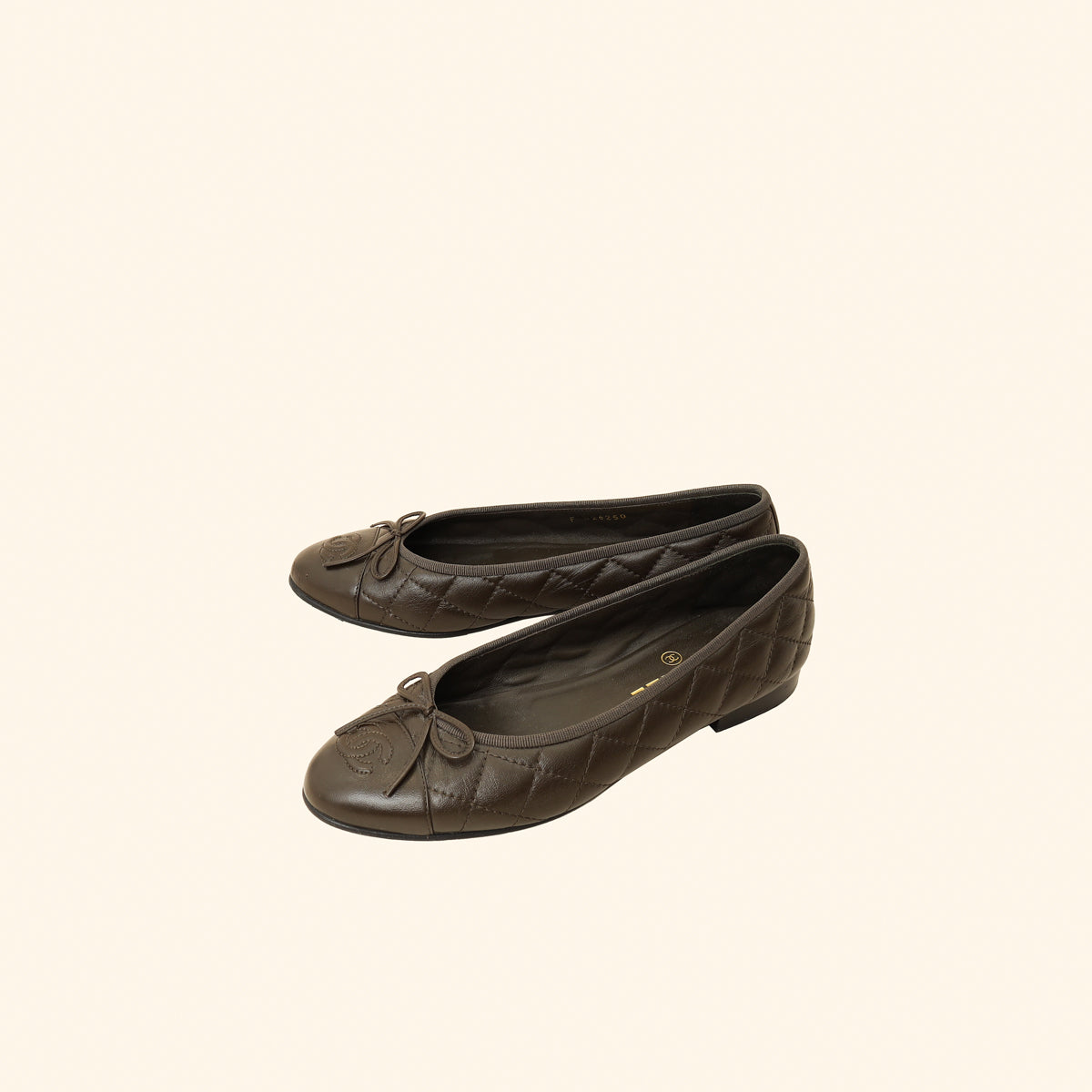 Chanel Brown CC Cap Toe Quilted Flat Ballerina 37.5
