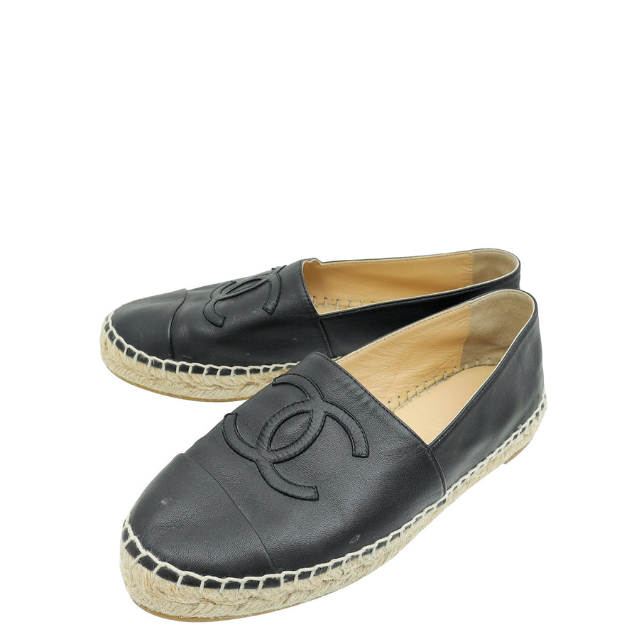 Chanel Black CC Cap Toe Espadrille 37