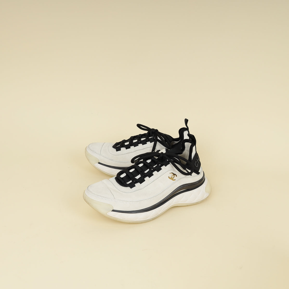 Chanel Bicolor CC Lace Up Sneakers 37.5