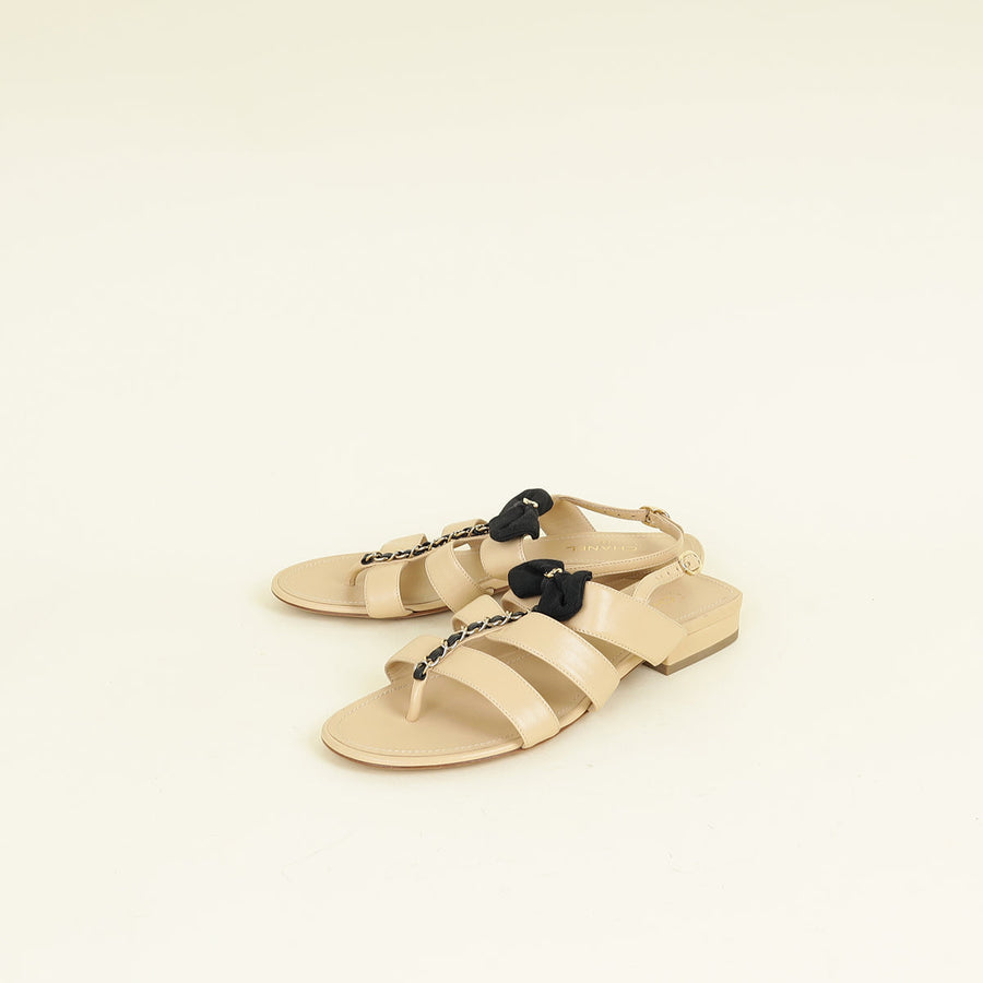 Chanel Beige CC Chain Bow Sandal 37