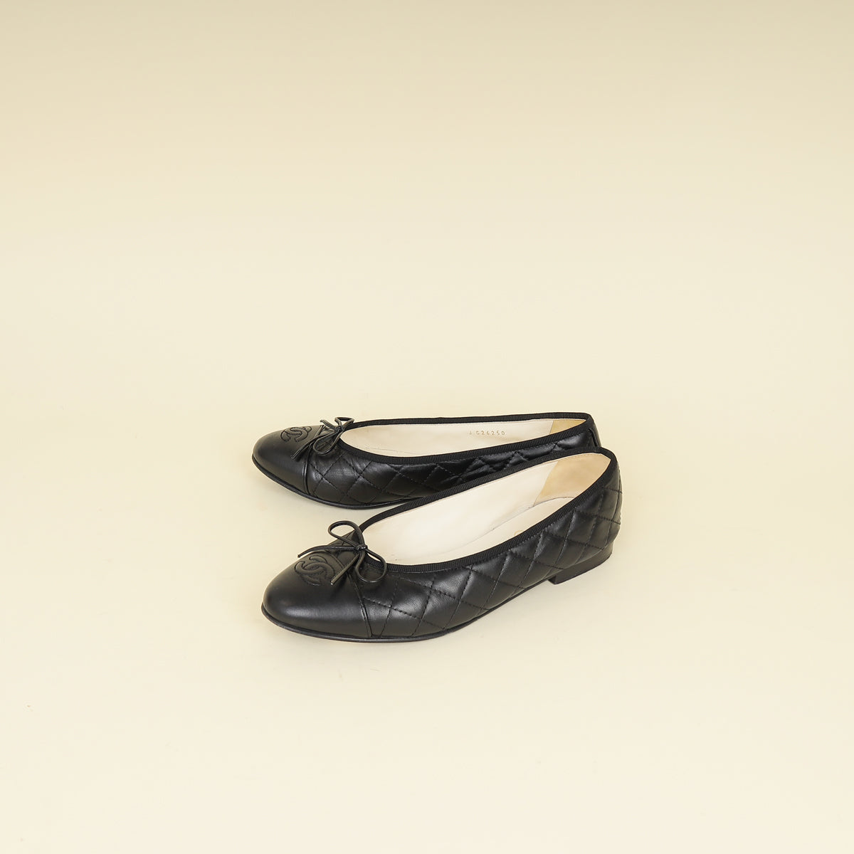 Chanel Black CC Cap Toe Quilted Ballerina 38.5