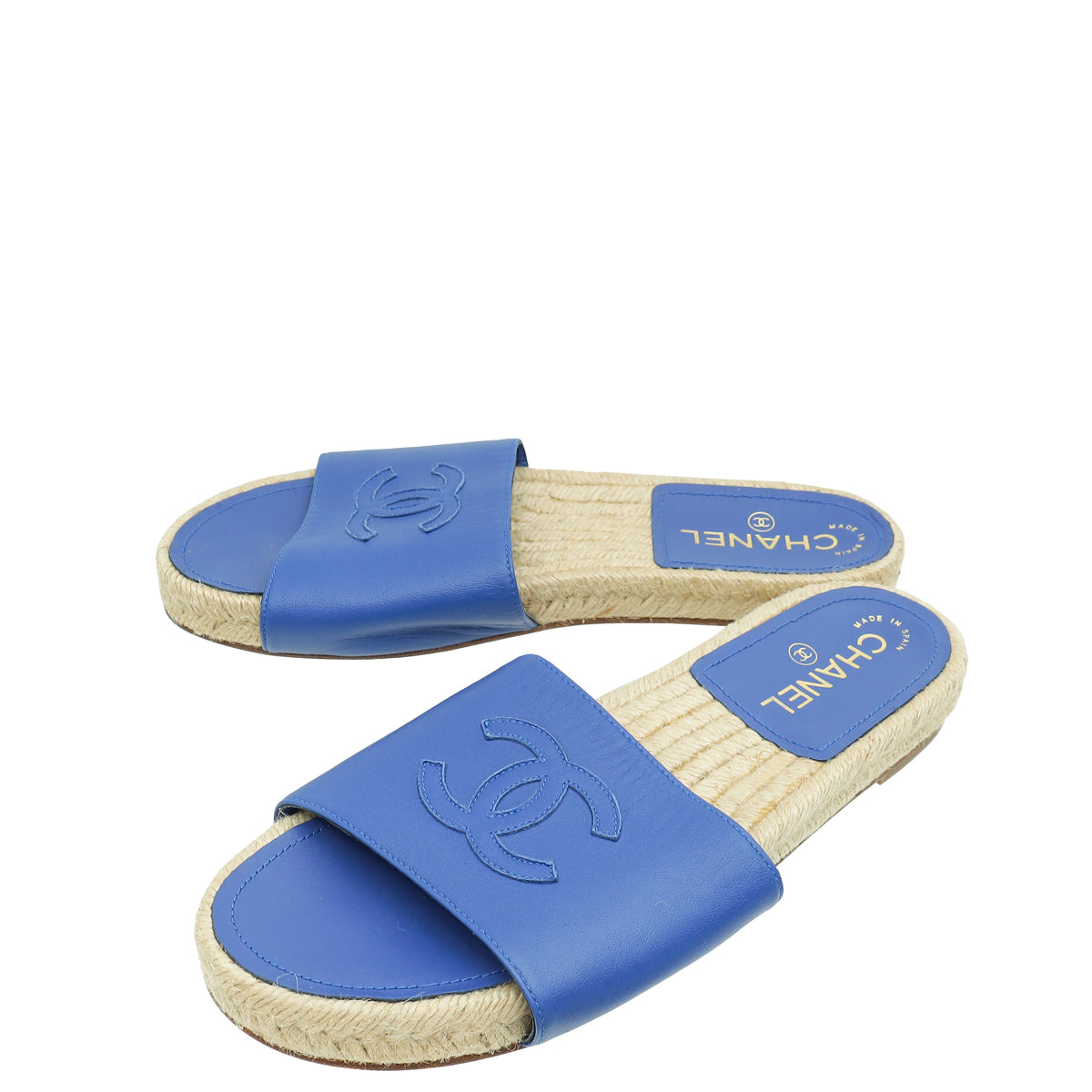 Chanel Blue CC Slide Espadrille Mules 38