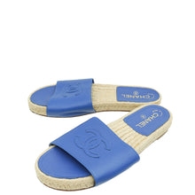 Chanel Blue CC Slide Espadrille Mules 38