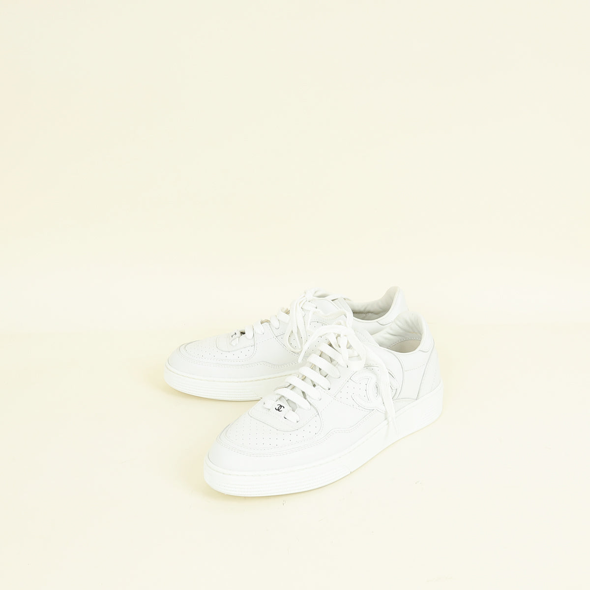 Chanel White CC Trainer Sneaker 38