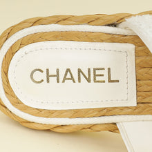 Chanel White CC Terry Cloth Raffia Thong Sandals 39.5
