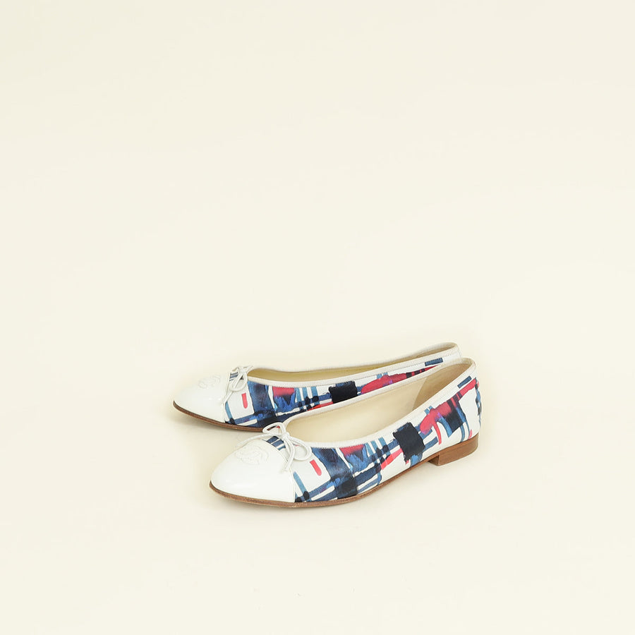 Chanel White Multicolor CC Printed Ballet Flats 39.5