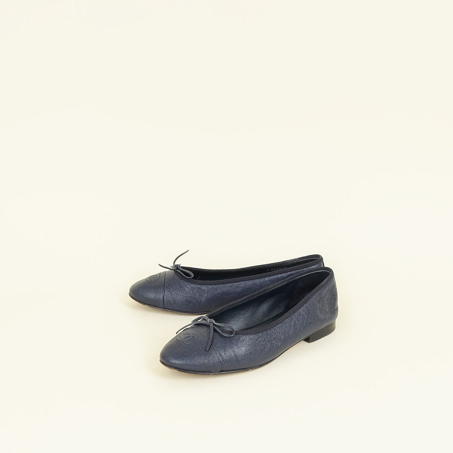 Chanel Navy CC Ballet Flats 40.5