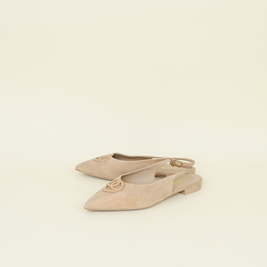 Chanel Beige CC Heart Pointed Flat Slingback Flat 40.5