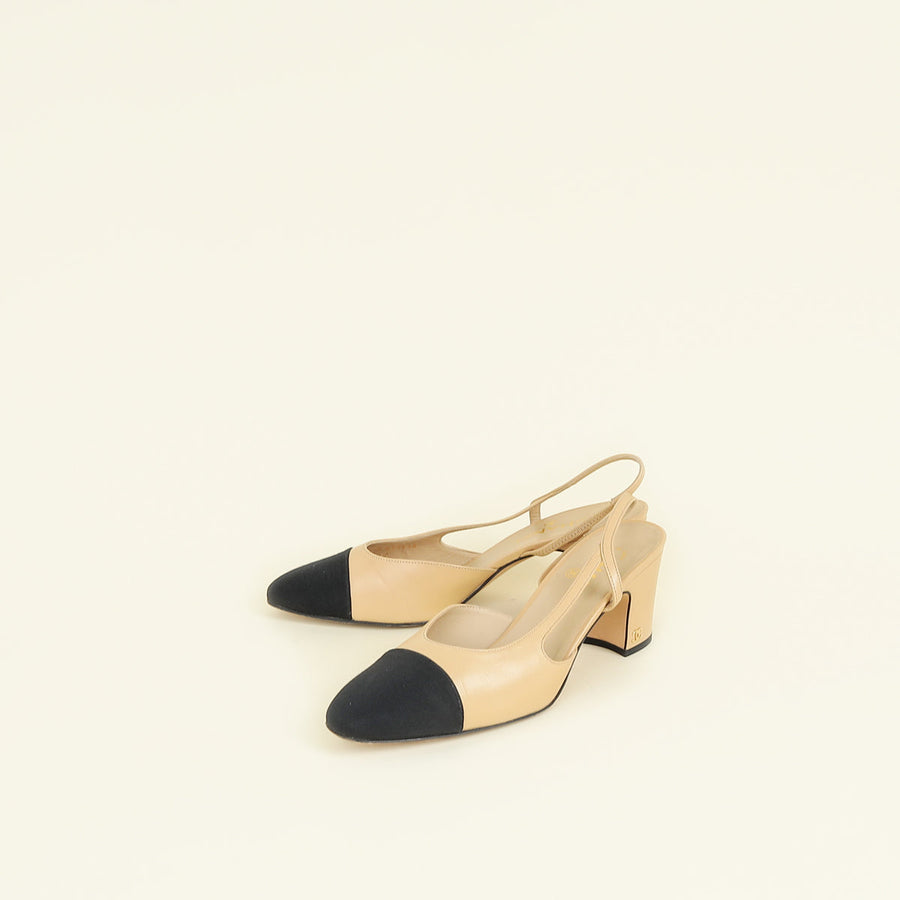 Chanel Bicolor Half D'Orsay Slingback Pumps 40