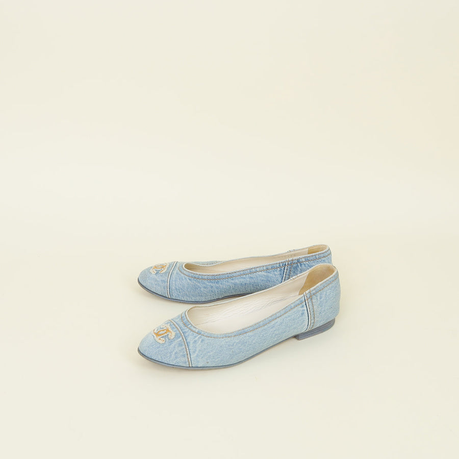 Chanel Light Blue CC Cap Toe Ballerina Flats 40