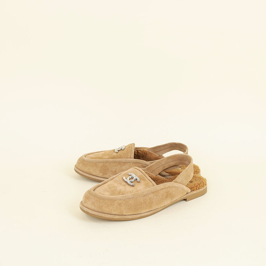 Chanel Dark Beige CC Slingback Loafers 40C