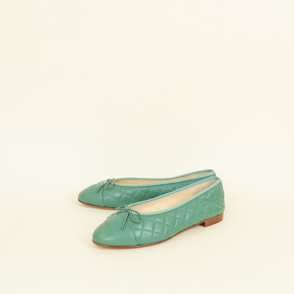 Chanel Light Green CC Cap Toe Ballet Flats 42C