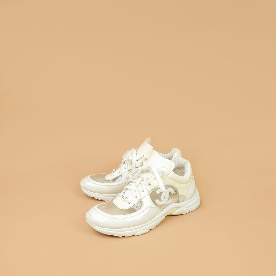 Chanel White PVC Lace Up Sneakers 41