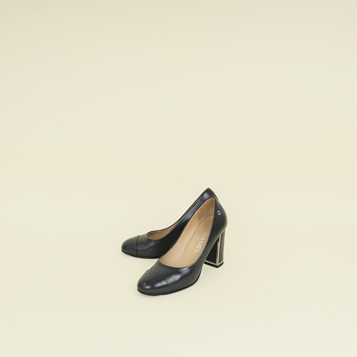Chanel Grey CC Cap Toe Pumps 36.5