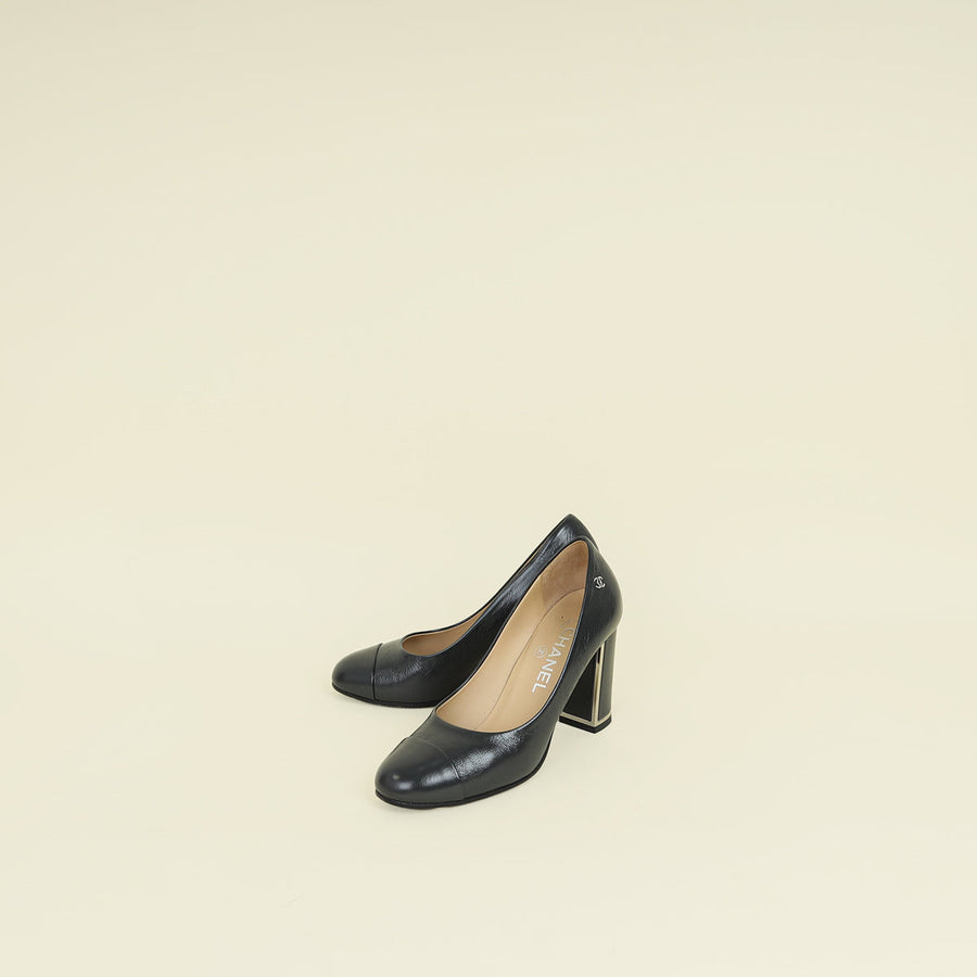 Chanel Grey CC Cap Toe Pumps 36.5