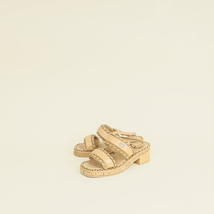 Chanel Beige CC Chain Sandal 36