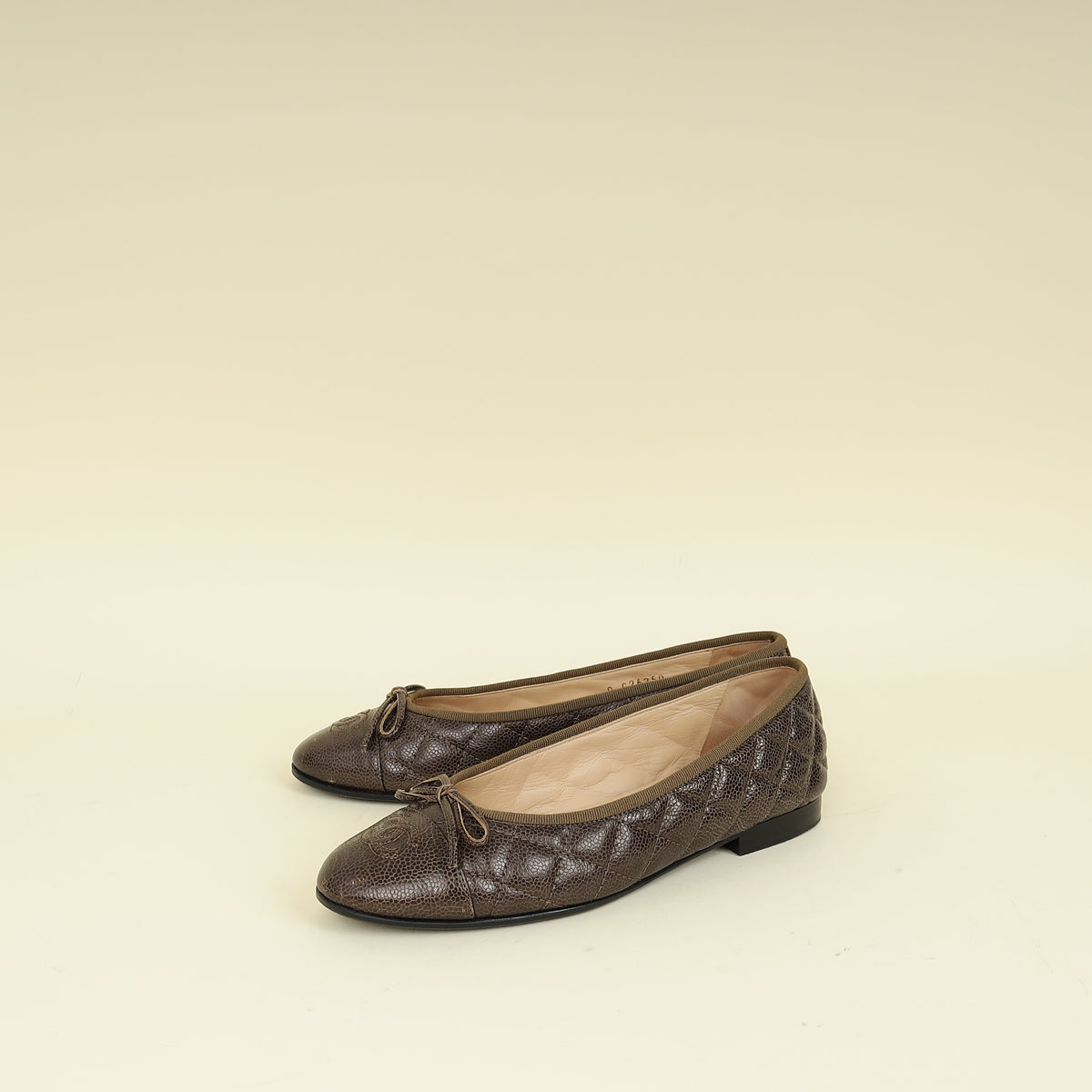 Chanel Dark Olive CC Cap Toe Flat Ballerina 37.5