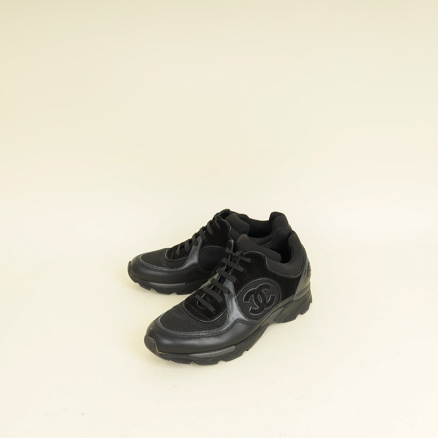 Chanel Black CC Trainer Sneaker 37