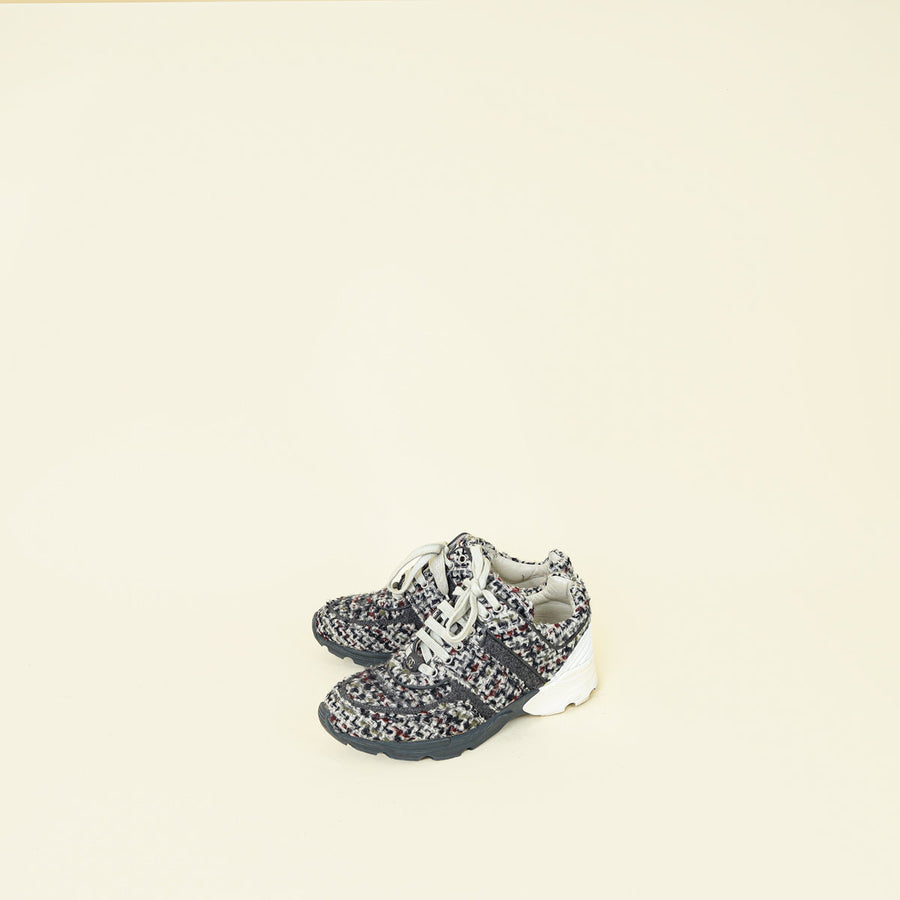 Chanel Gray Multicolor Tweed CC Lace Up Sneakers 38.5