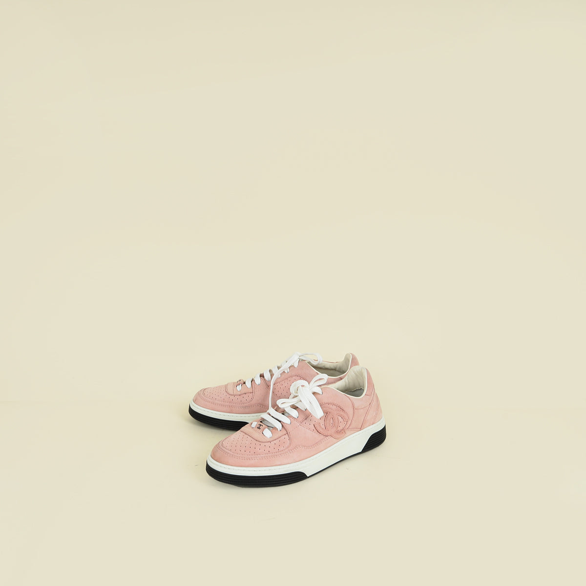 Chanel Pink CC Suede Trainer Sneaker 38