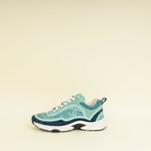 Chanel Mint Green CC Tweed Lace Up Sneakers 38