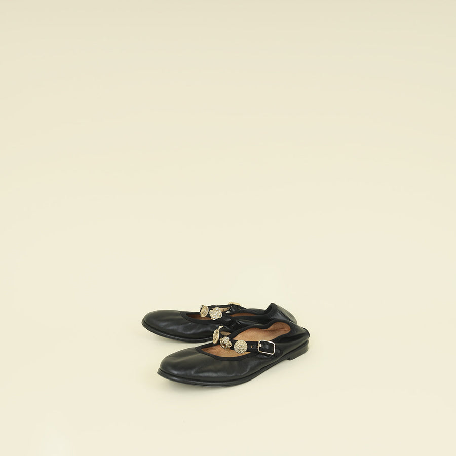 Chanel Black CC Charm Elastic Mary Janes Ballerina 38