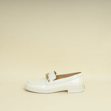 Chanel White Ivory Logo Patent Moccasins 39.5