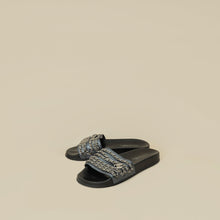 Chanel Metallic Blue Grey CC Charm Chain Slide Sandal 39