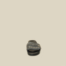 Chanel Metallic Blue Grey CC Charm Chain Slide Sandal 39