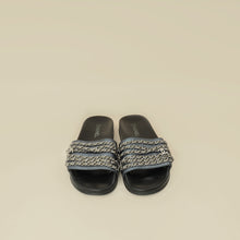 Chanel Metallic Blue Grey CC Charm Chain Slide Sandal 39