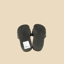 Chanel Metallic Blue Grey CC Charm Chain Slide Sandal 39