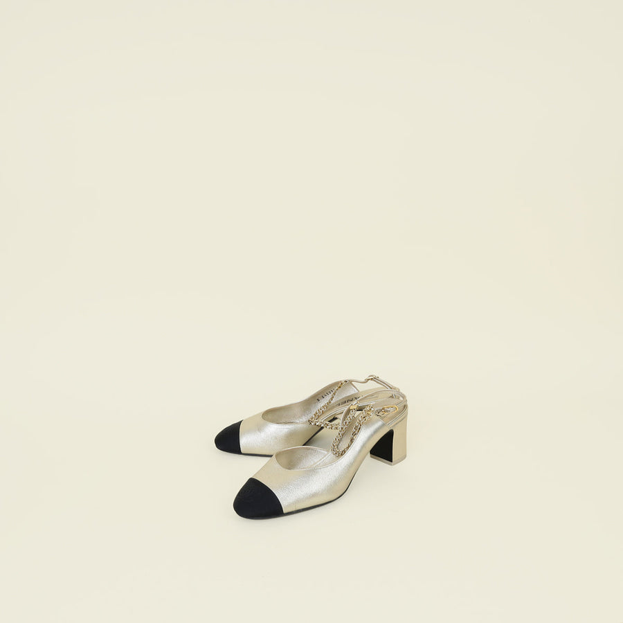 Chanel Bicolor Chain Detail Half D'Orsay Pump 39
