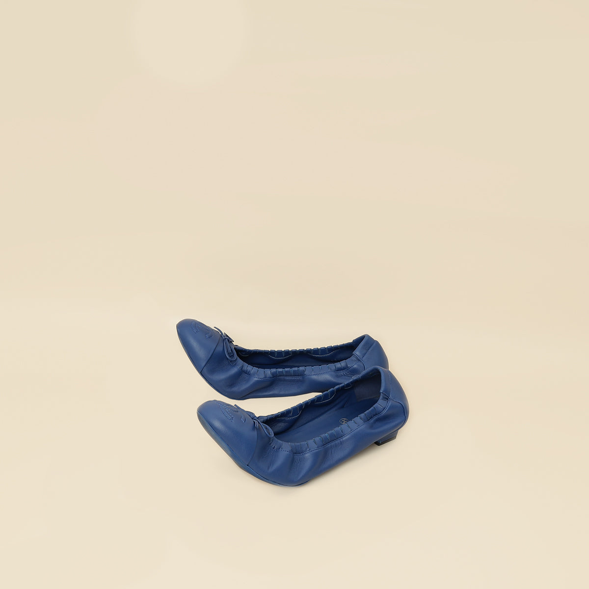 Chanel Royal Blue CC Scrunch Elastic Ballet Flats 40.5
