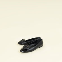 Chanel Black CC Cap Toe Camellia Flower Flat Ballerina 40