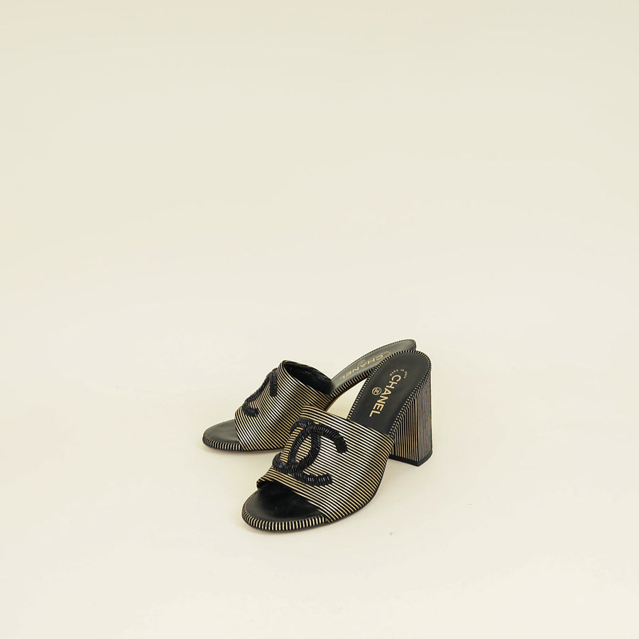 Chanel Bicolor CC Embellished Slide Mules 41