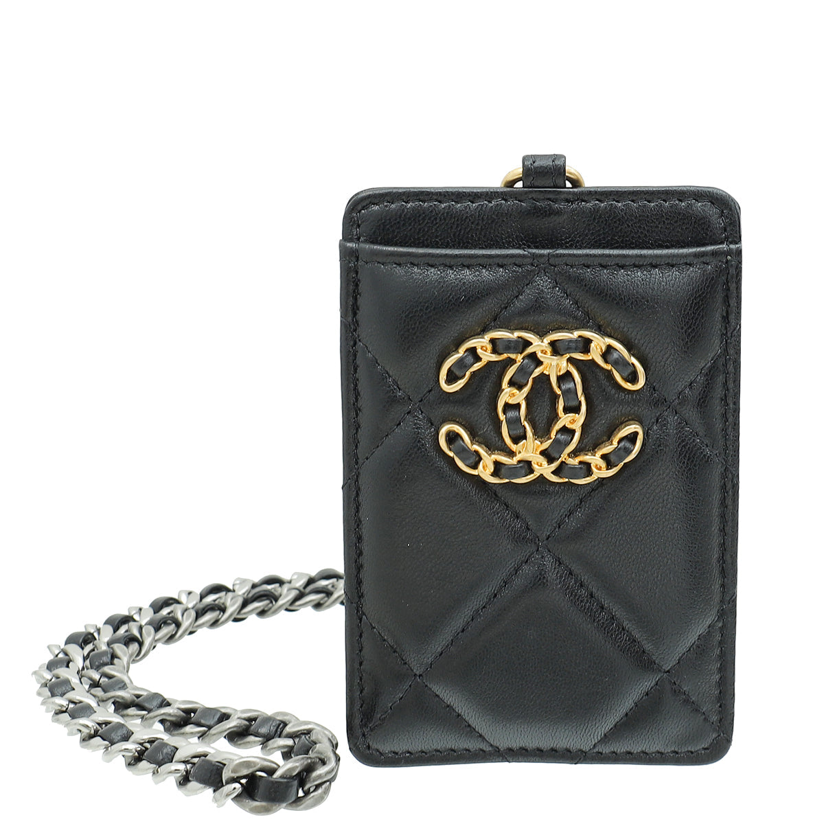 Chanel Black CC Chanel 19 Card Holder on Chain
