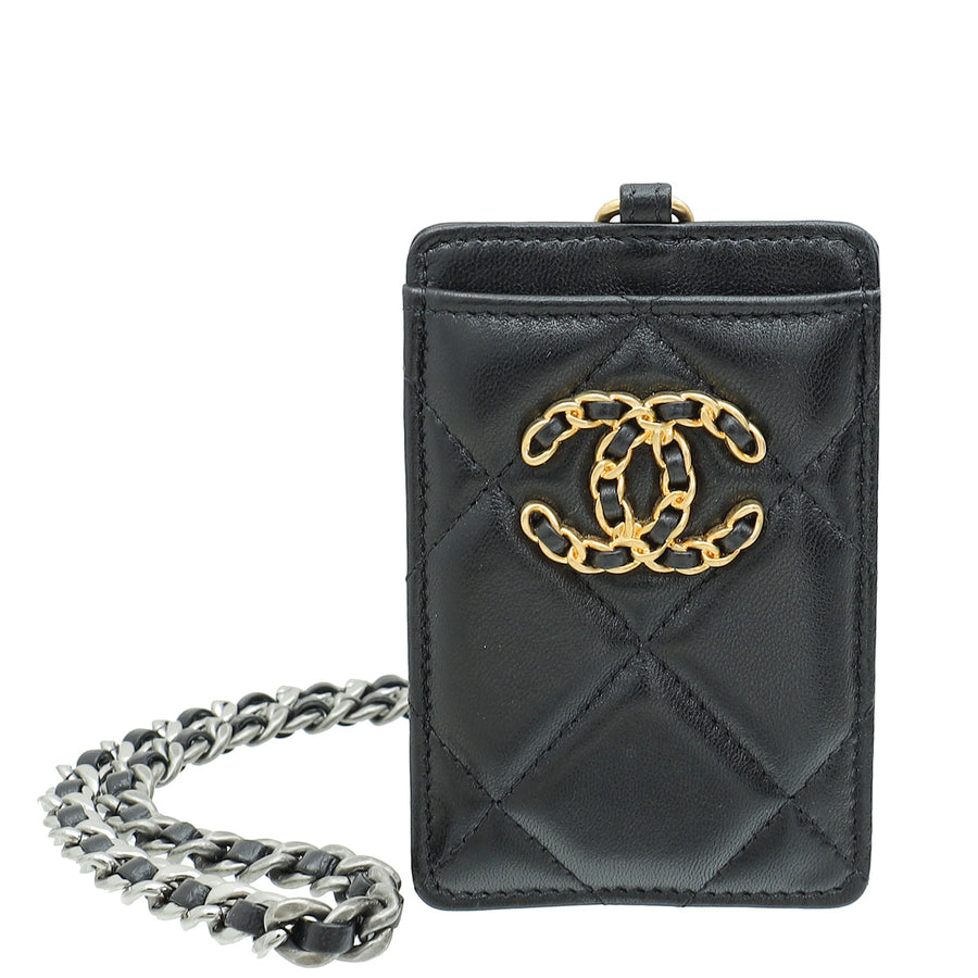Chanel Black CC Chanel 19 Card Holder on Chain