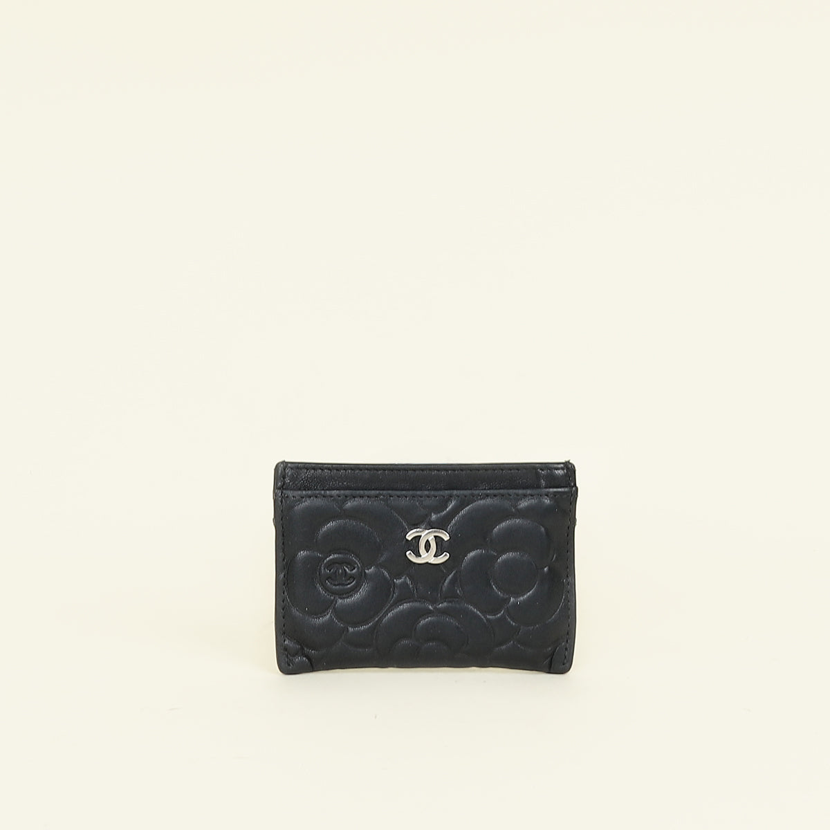 Chanel Black CC Camellia Embossed Card Holder