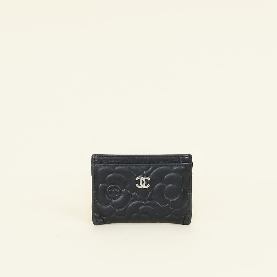 Chanel Black CC Camellia Embossed Card Holder