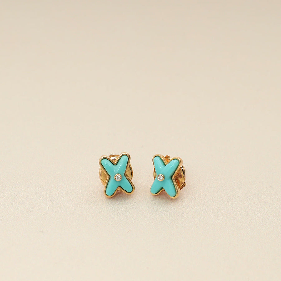 Chaumet 18K Rose Gold Jeux de Liens Diamond Turquoise Stud Earrings