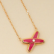 Chaumet 18K Rose Gold Jeux de Liens Pink Lacquer Diamond pendant Necklace