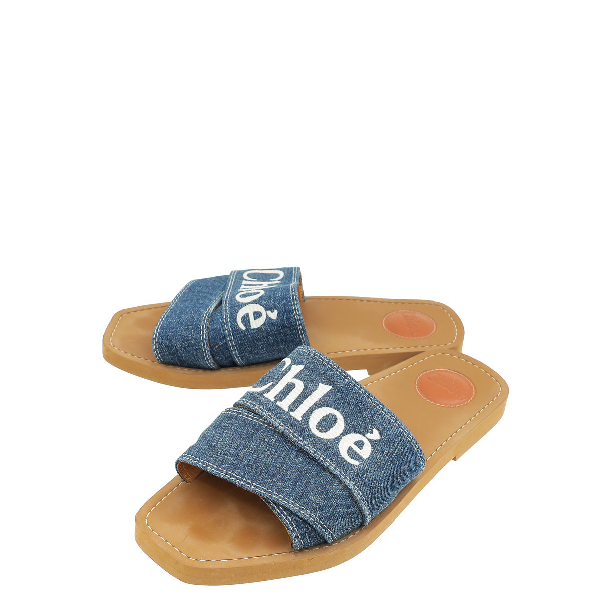 Chloe Blue Woody Logo Denim Slide Sandal 39