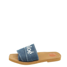 Chloe Blue Woody Logo Denim Slide Sandal 39