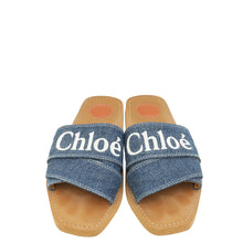 Chloe Blue Woody Logo Denim Slide Sandal 39