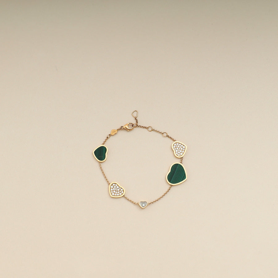 Chopard 18K Rose Gold Happy Hearts Diamond Malachite Bracelet