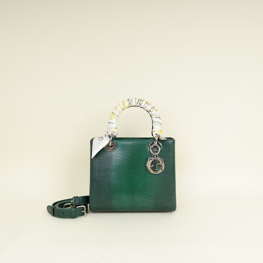 Christian Dior Emerald Green Haute Maroquinerie Lizard Lady Dior Medium Bag
