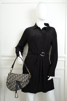 Christian Dior Navy Blue Oblique Saddle Medium Bag W/Strap